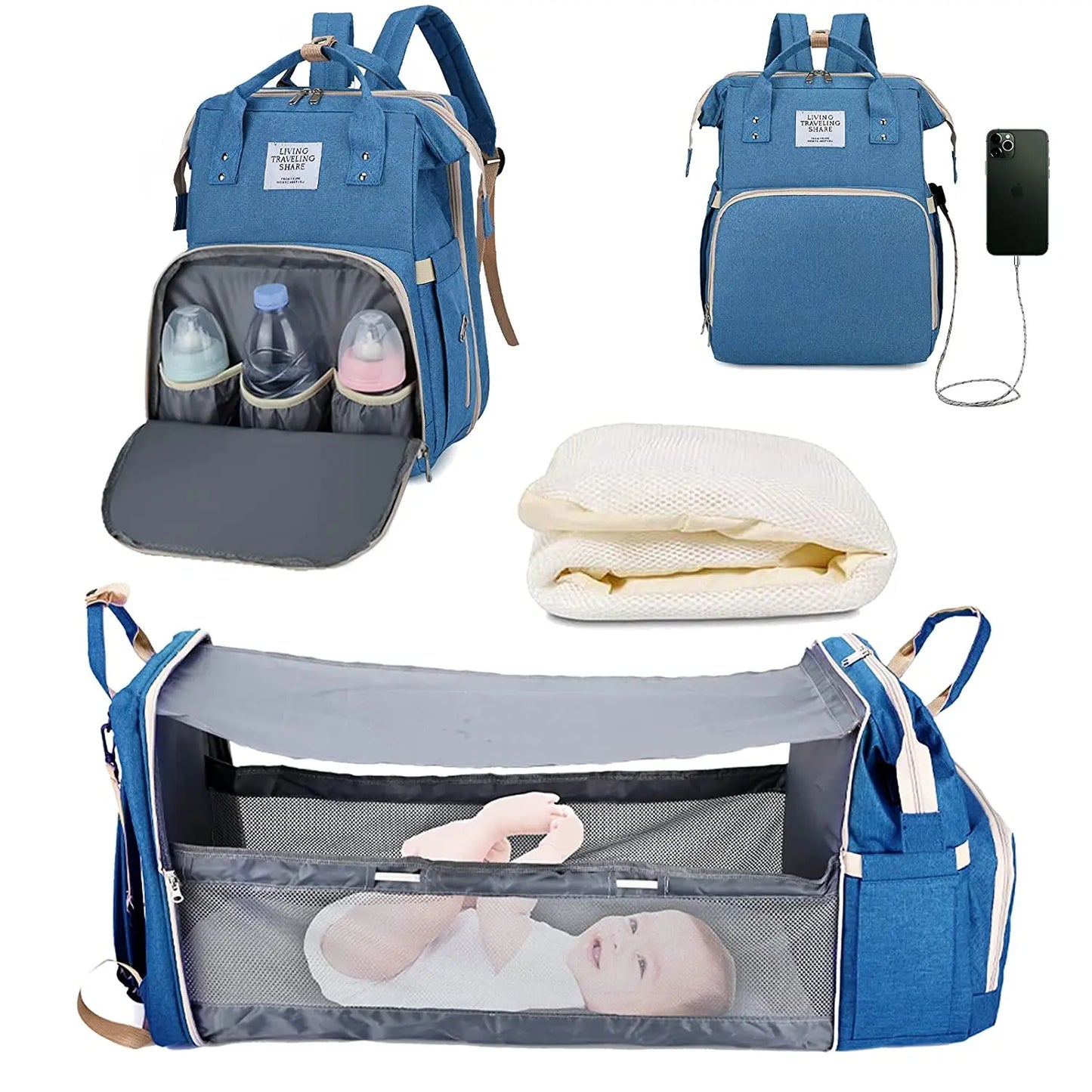 Mochila Pañalera de Maternidad en Denim con Compartimentos