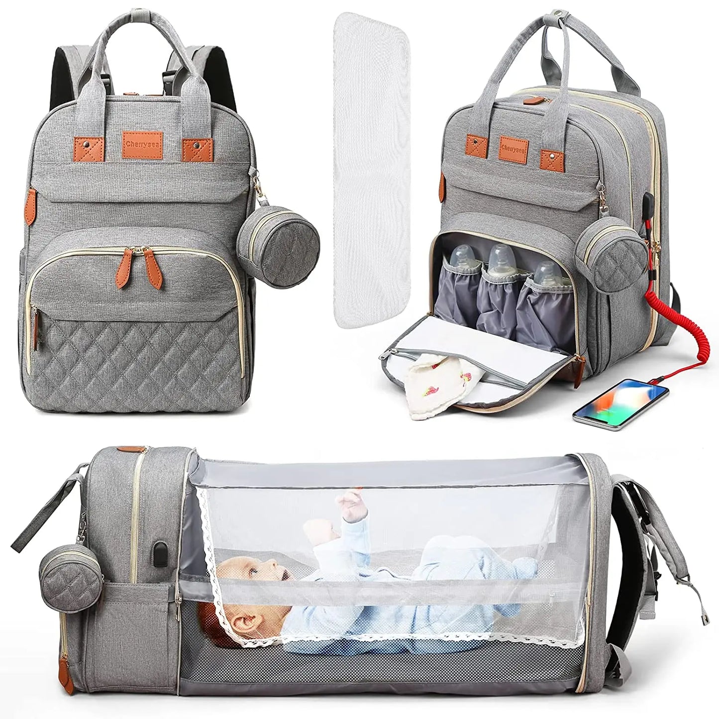 Mochila Pañalera de Maternidad en Denim con Compartimentos