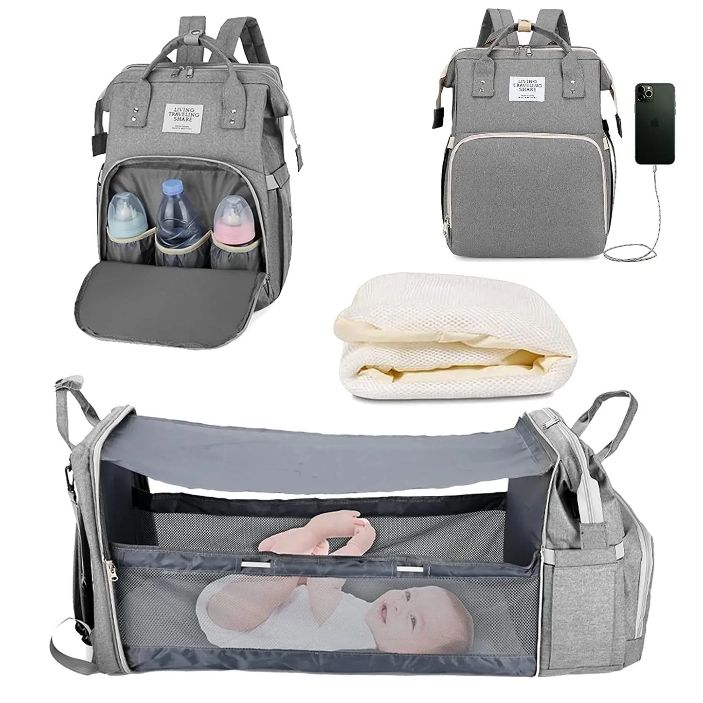 Mochila Pañalera de Maternidad en Denim con Compartimentos
