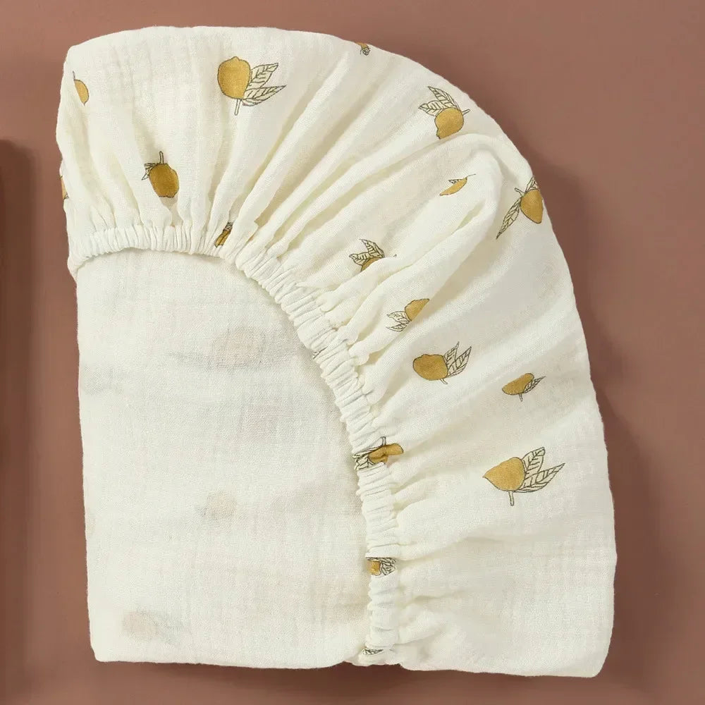 Sábana Ajustable de Muselina de Algodón para Bebé