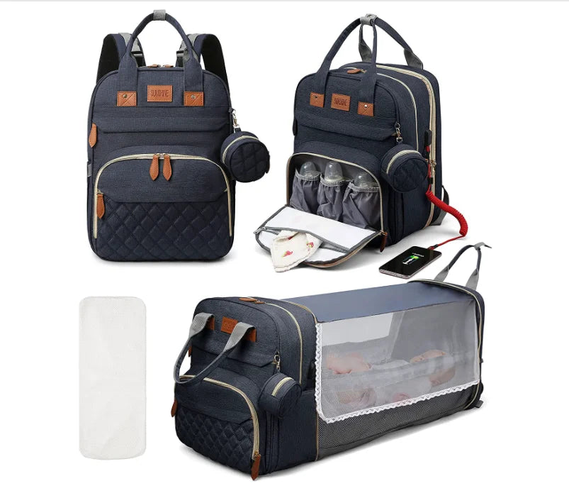 Mochila Pañalera de Maternidad en Denim con Compartimentos