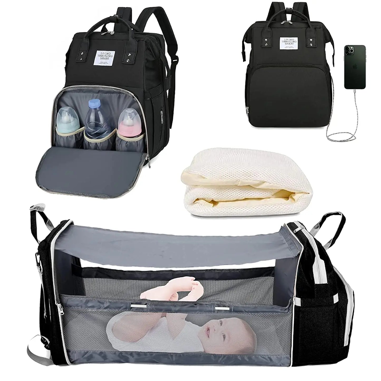 Mochila Pañalera de Maternidad en Denim con Compartimentos