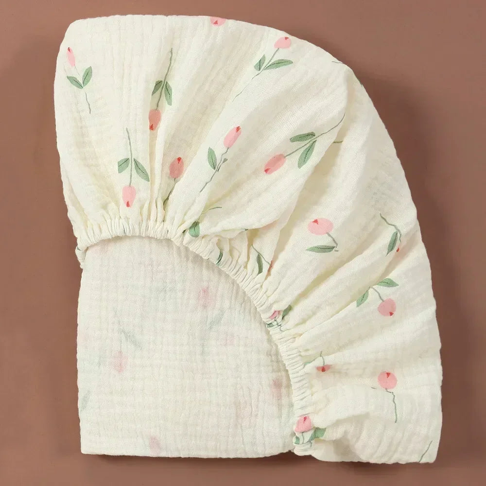 Sábana Ajustable de Muselina de Algodón para Bebé